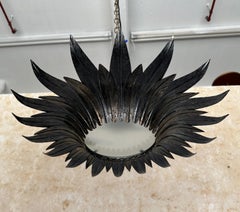 Spanish 1950s Dark Gilt Metal Ceiling Fixture