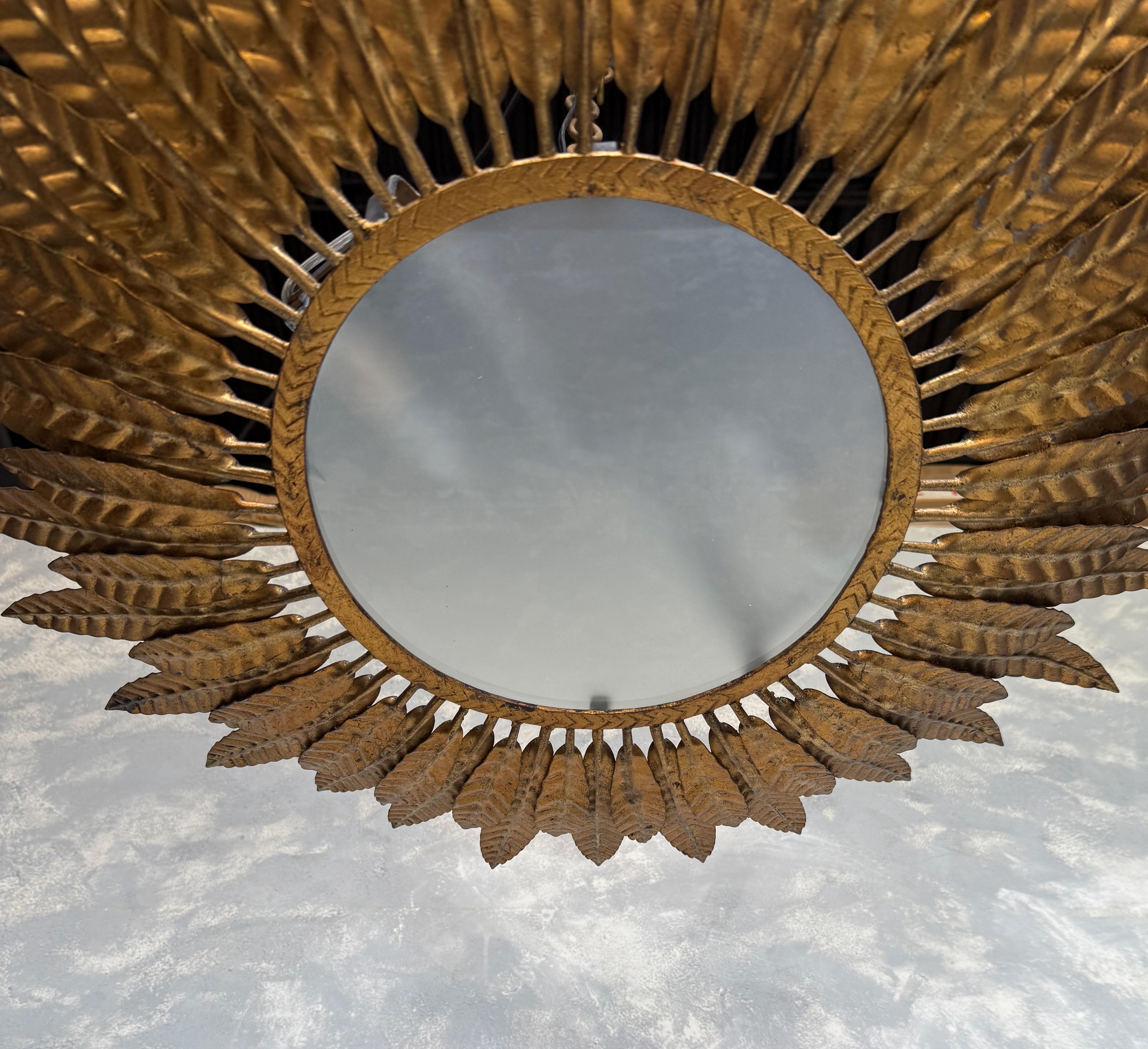 Spanish 1950's Flush Mount Sunburst Ceiling Fixture For Sale 5