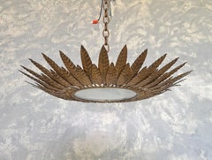 Spanish 1950's Flush Mount Sunburst Ceiling Fixture