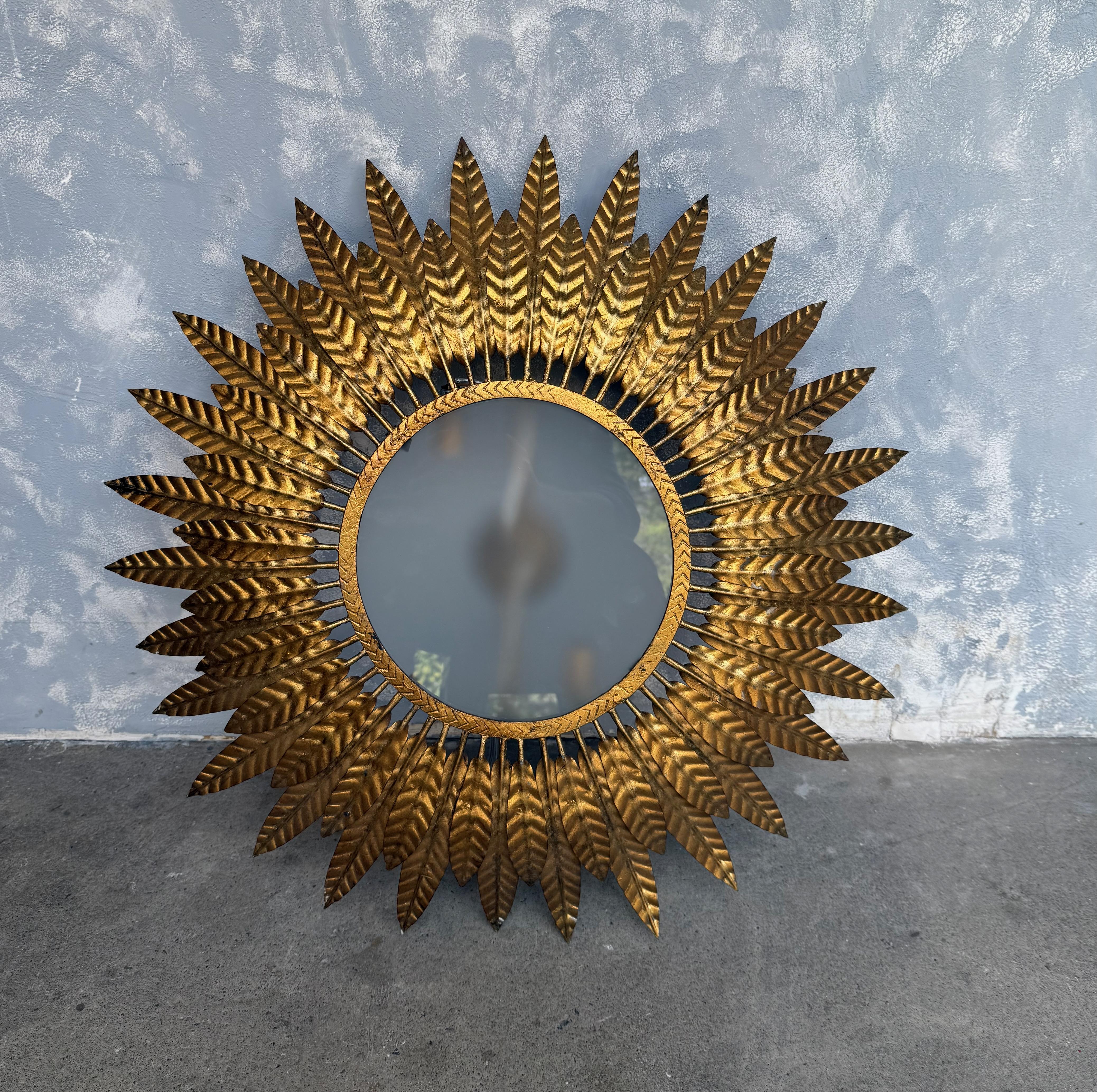 Mid-Century Modern Spanish 1950's Flush Mount Sunburst Ceiling Fixture For Sale