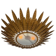 Spanish 1950's Flush Mount Sunburst Ceiling Fixture