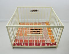 Spanish 1950s Folding Wooden Childs Playpen with Beads Abacus Toy