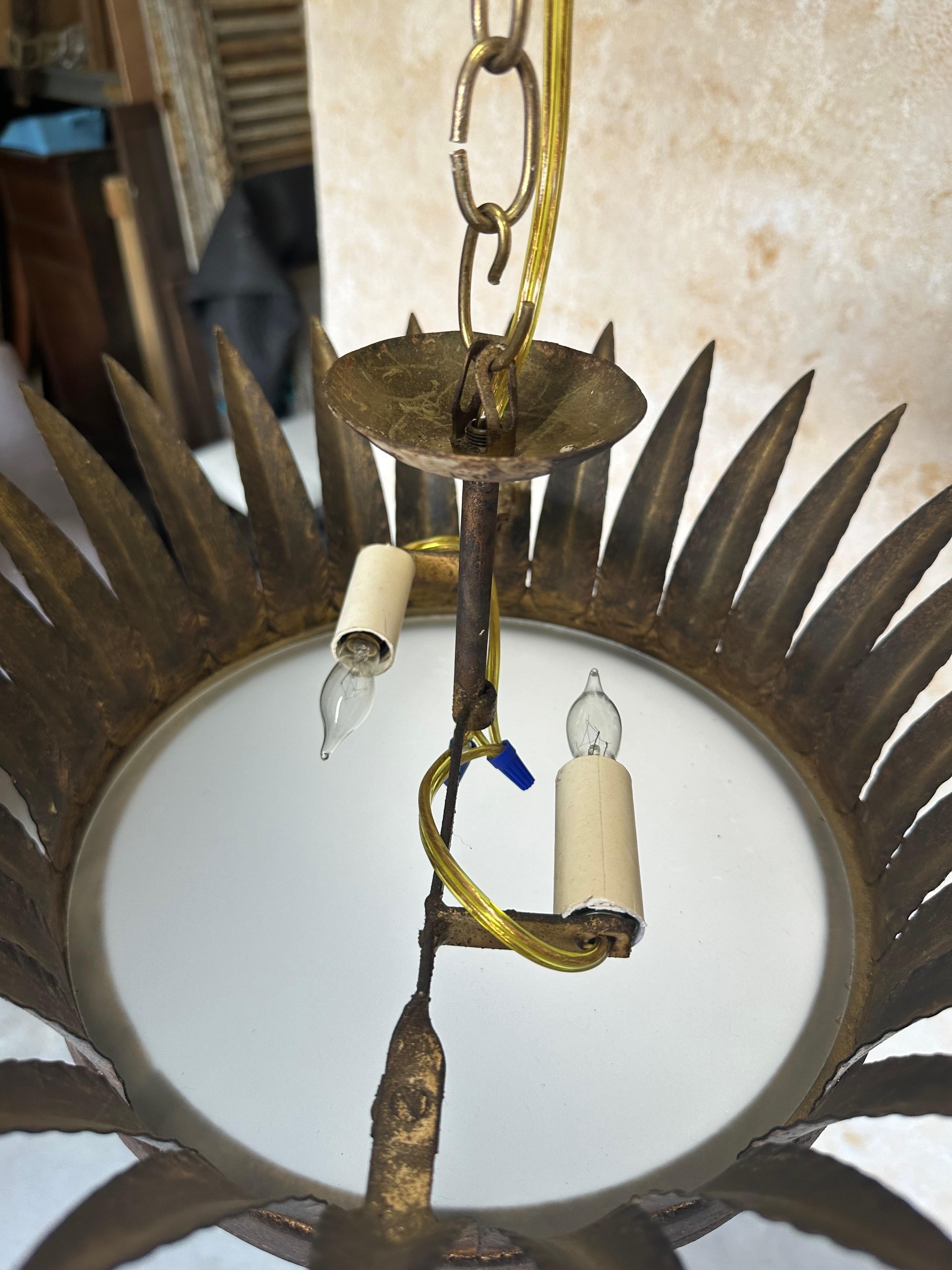 Spanish 1950s Gilt Crown Ceiling Fixture 5
