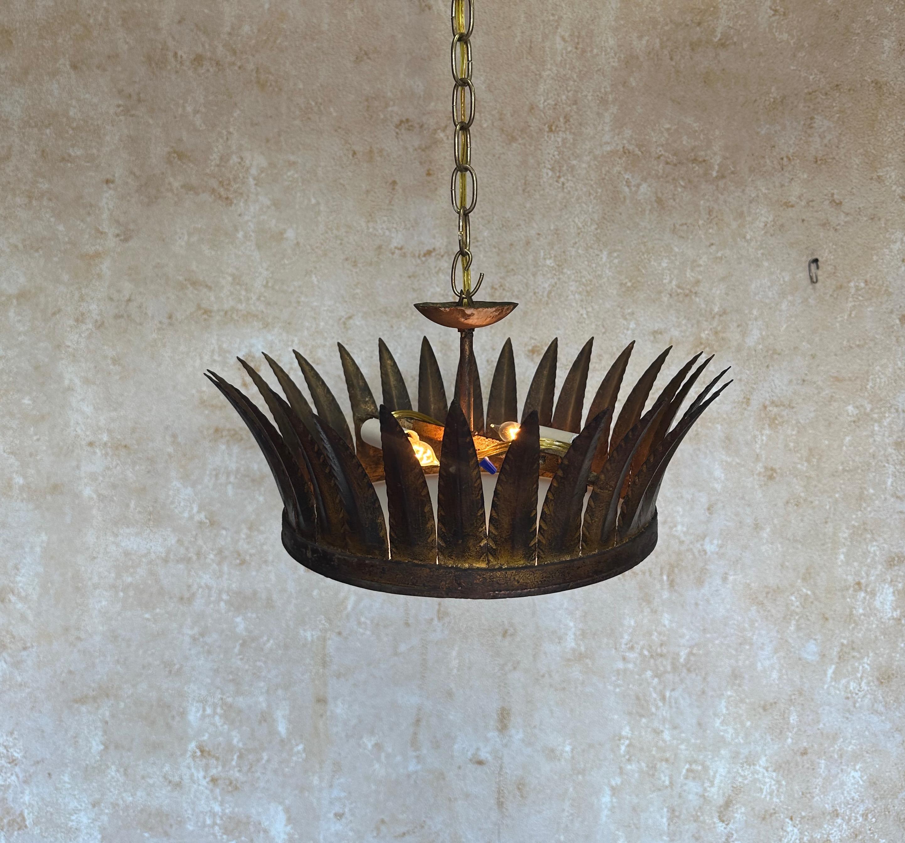 Mid-20th Century Spanish 1950s Gilt Crown Ceiling Fixture