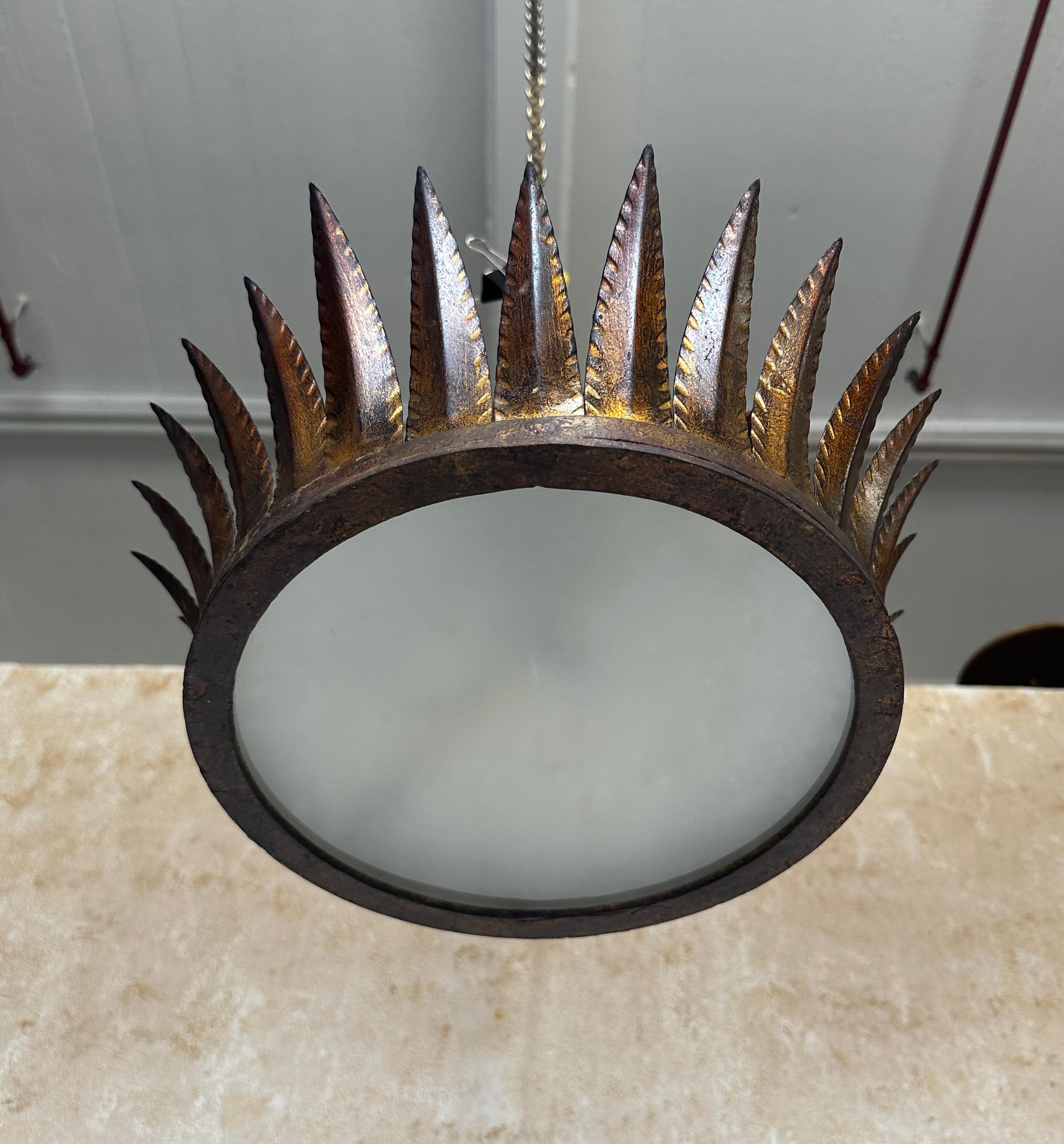 Spanish 1950s Gilt Crown Ceiling Fixture 1