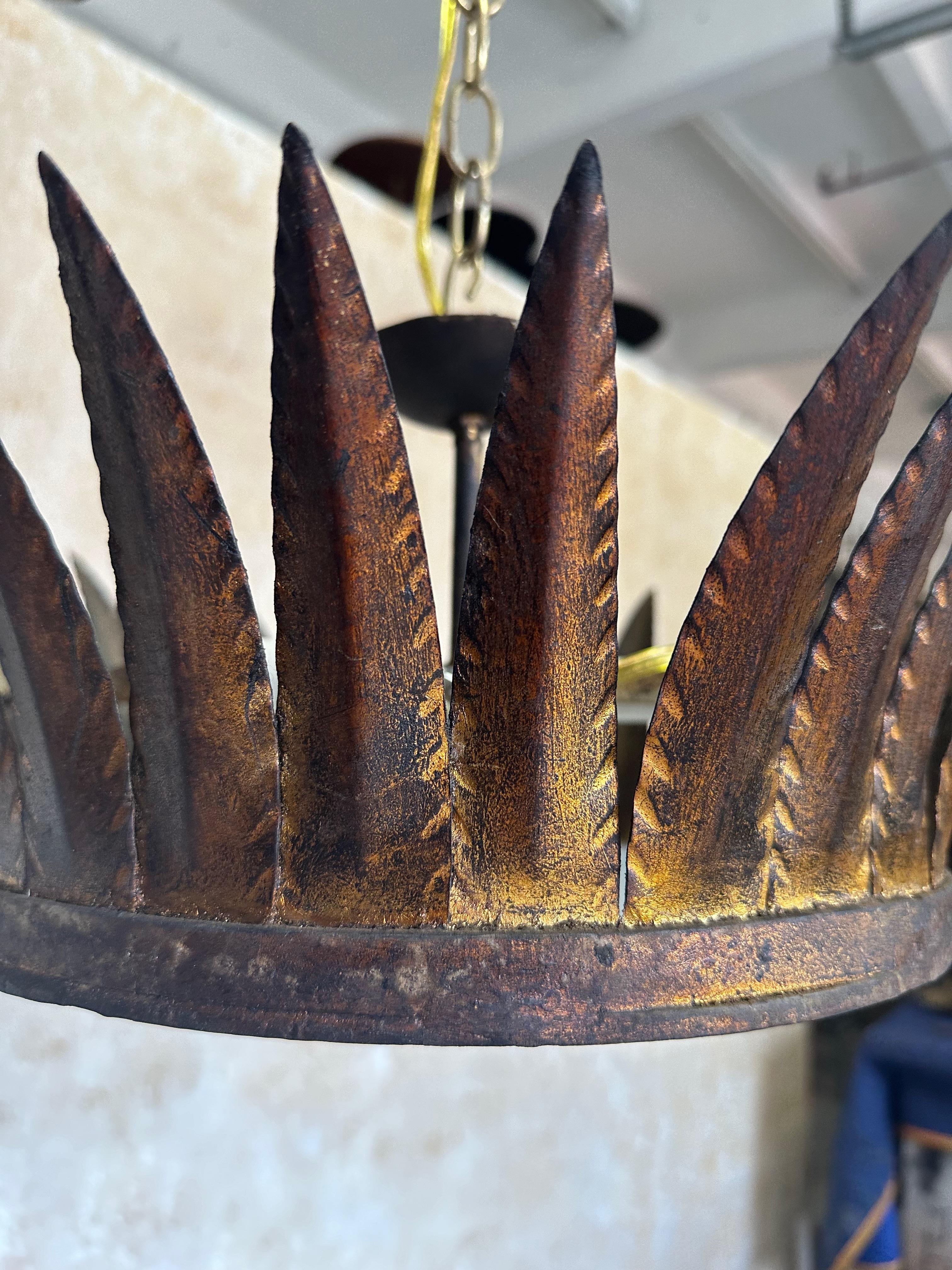 Spanish 1950s Gilt Crown Ceiling Fixture 3