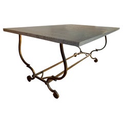 Spanish 1950’s gilt iron and travertine coffee table