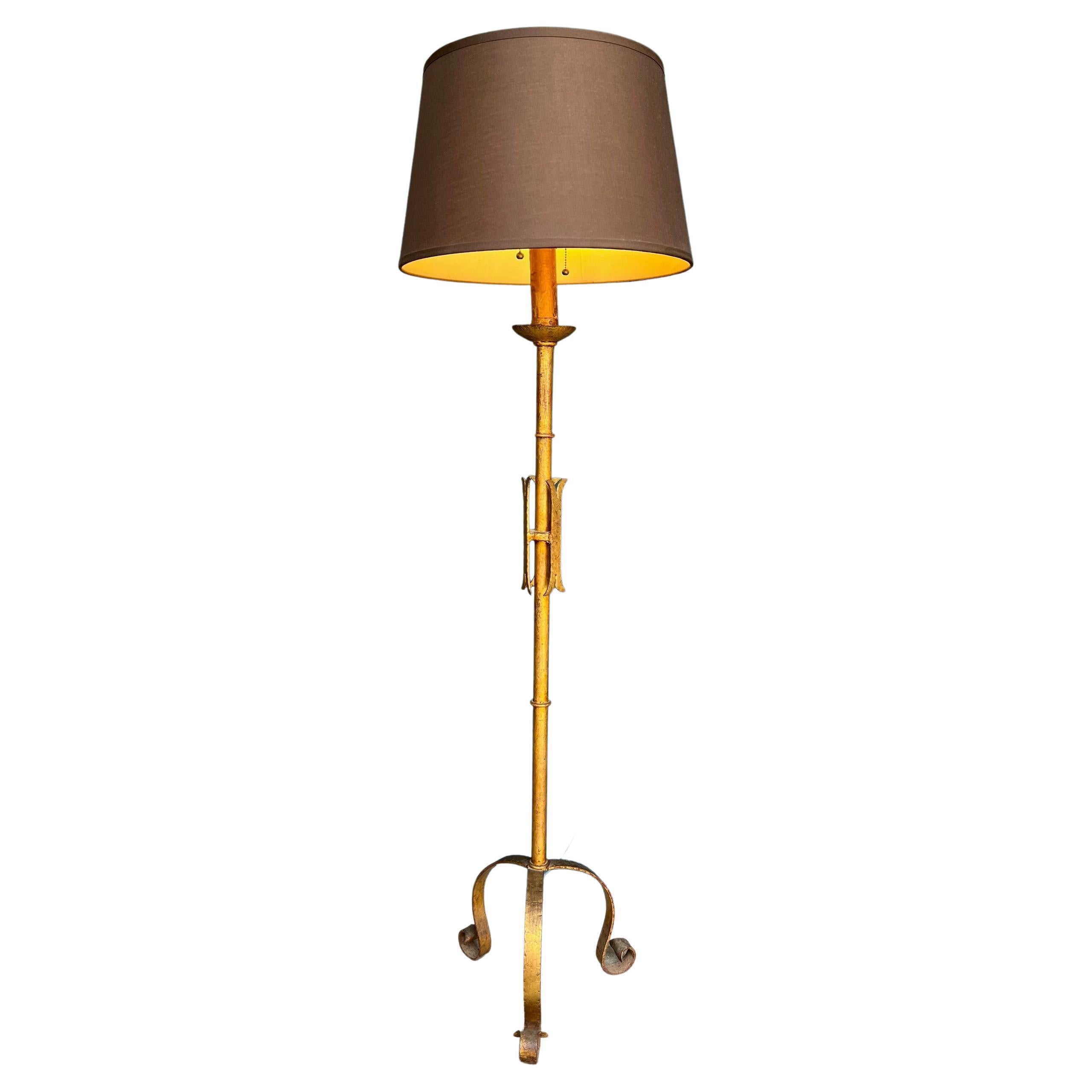 Spanish 1950s Gilt Iron Floor Lamp For Sale