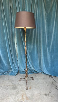 Spanish 1950s Gilt Iron Floor Lamp on a Tripod Base