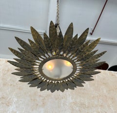 Spanish 1950's Gilt Metal Ceiling Fixture