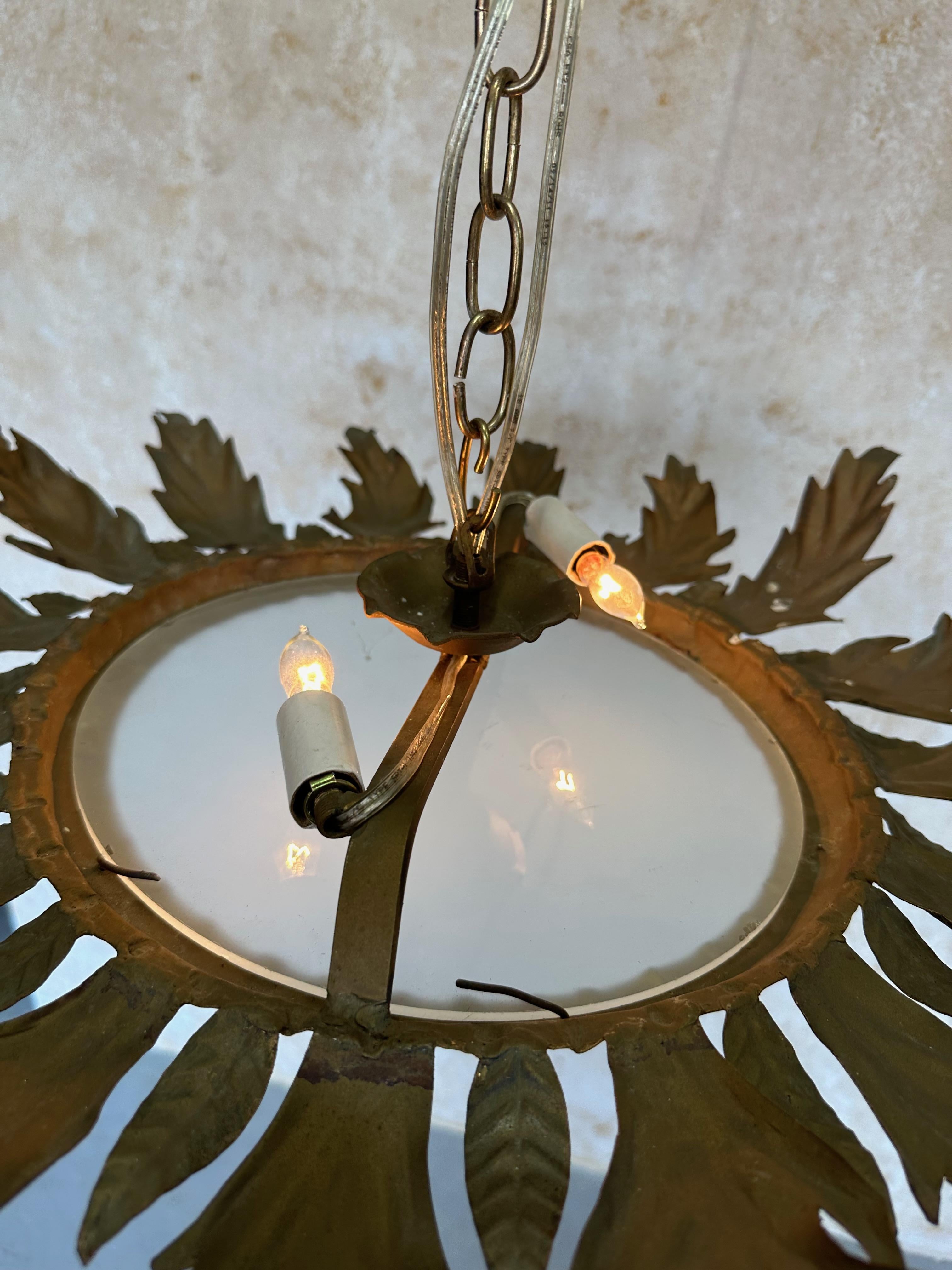 Spanish 1950's Gilt Metal Crown Ceiling Fixture 4