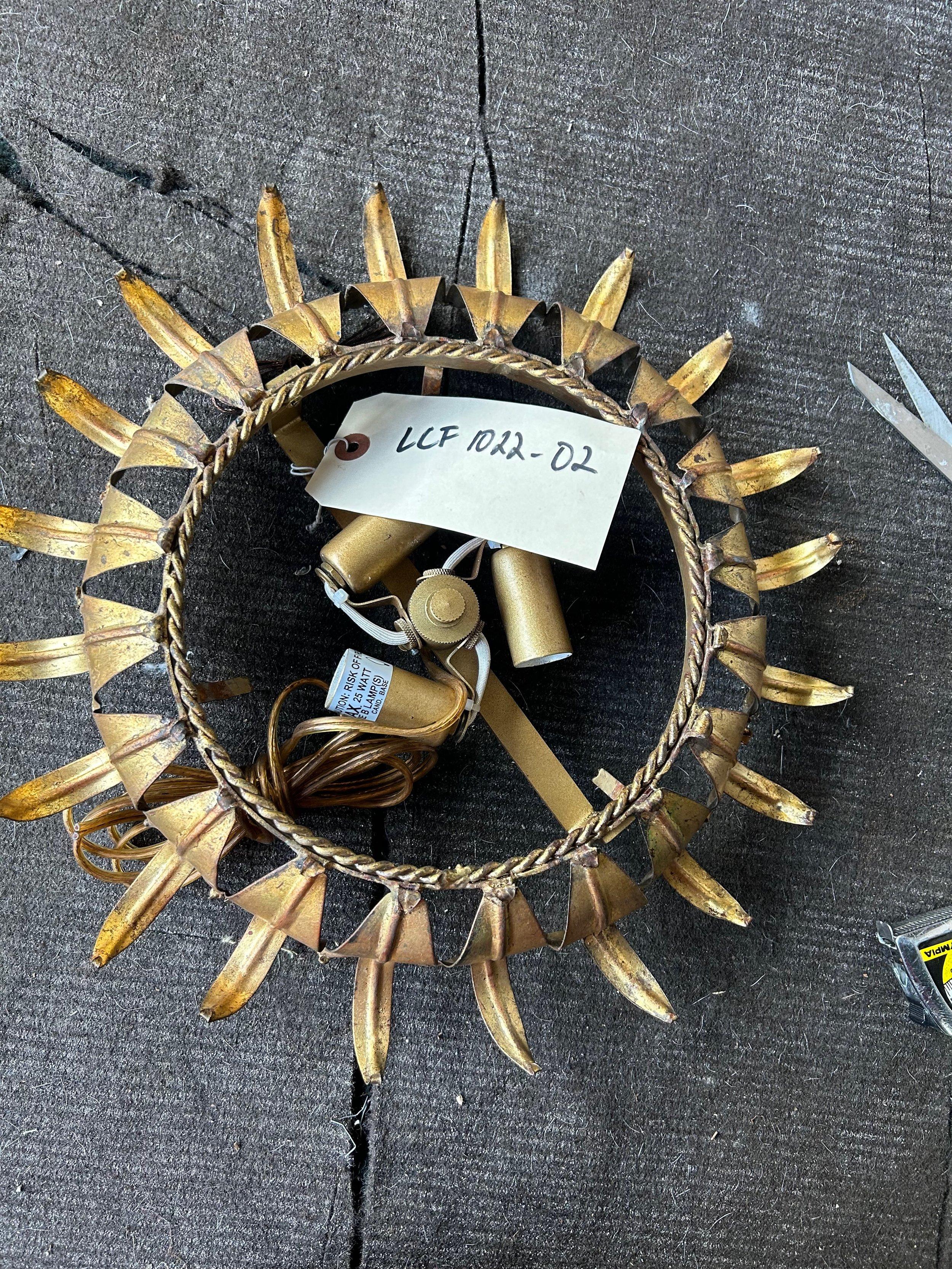 Spanish 1950s Gilt Metal Crown Ceiling Fixture 12