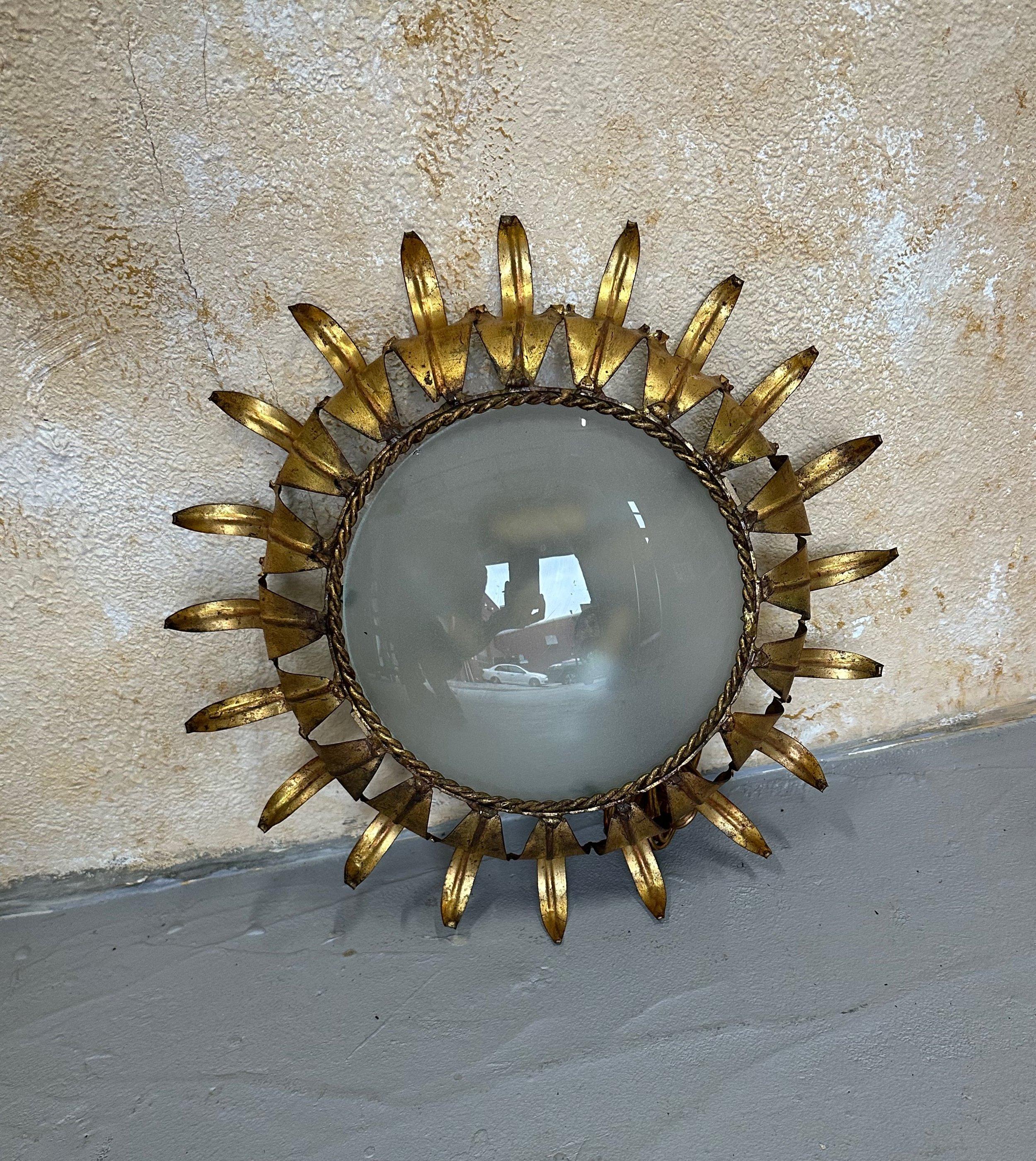 Spanish 1950s Gilt Metal Crown Ceiling Fixture 1