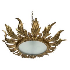 Spanish 1950's Gilt Metal Crown Ceiling Fixture