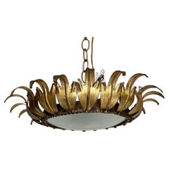 Spanish 1950s Gilt Metal Crown Ceiling Fixture
