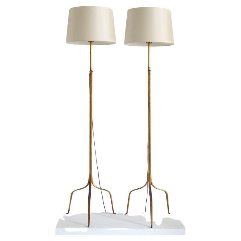 Spanish 1950s Gilt Standard Lamps.  For Sale