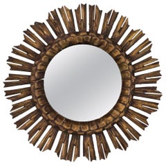 Round Spanish 1950s Giltwood Sunburst Mirror