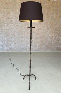 Spanish 1950's Iron Floor Lamp With Twisted Stem with Patinated Finish