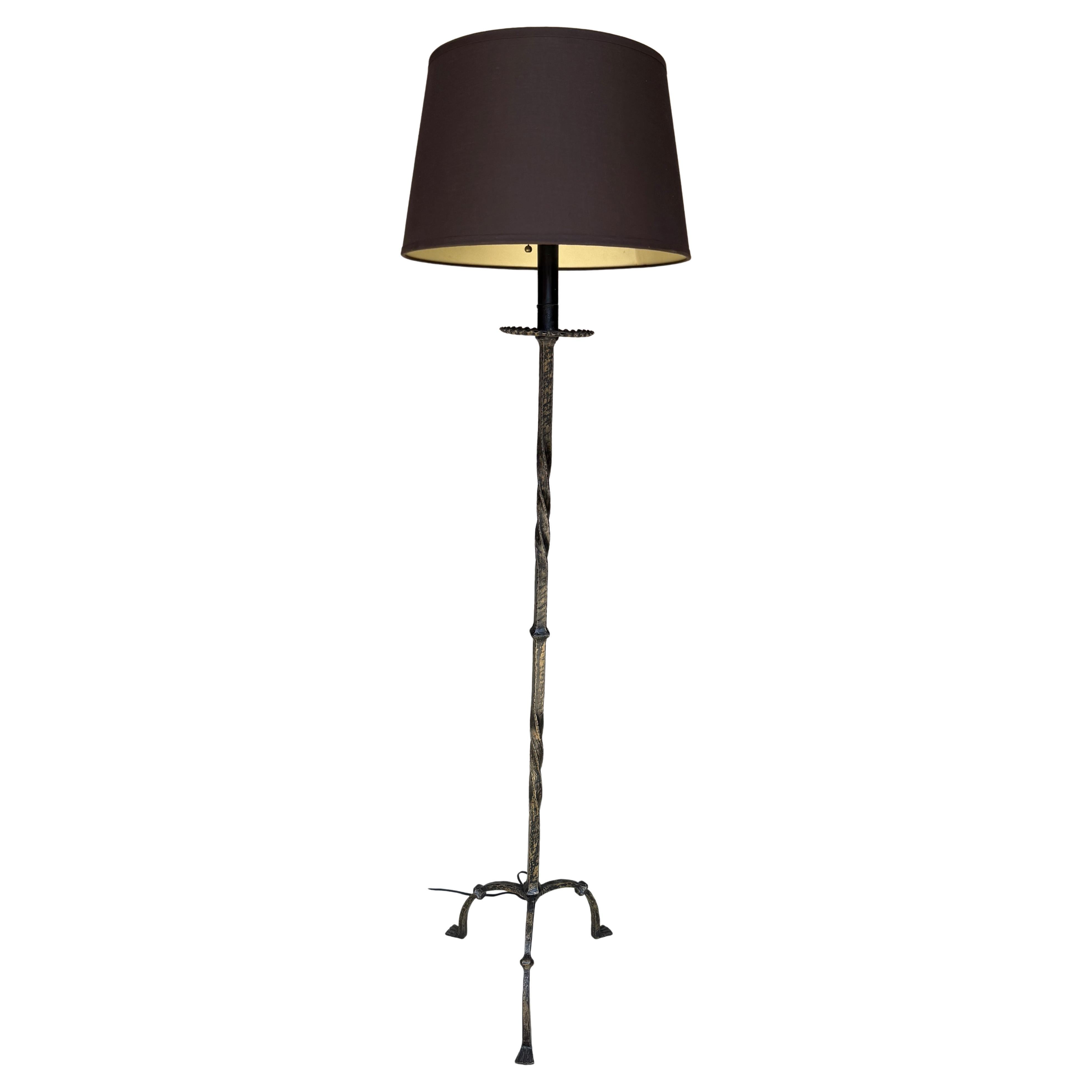 Spanish 1950's Iron Floor Lamp With Twisted Stem with Patinated Finish