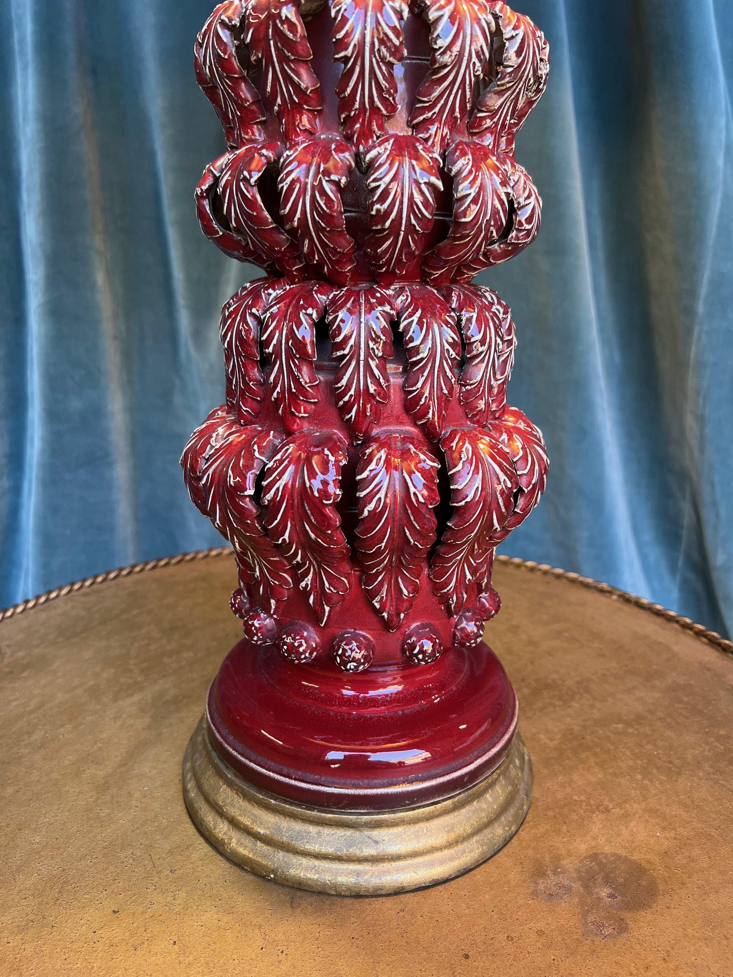 Spanish 1950s Red Ceramic Table Lamp For Sale 5