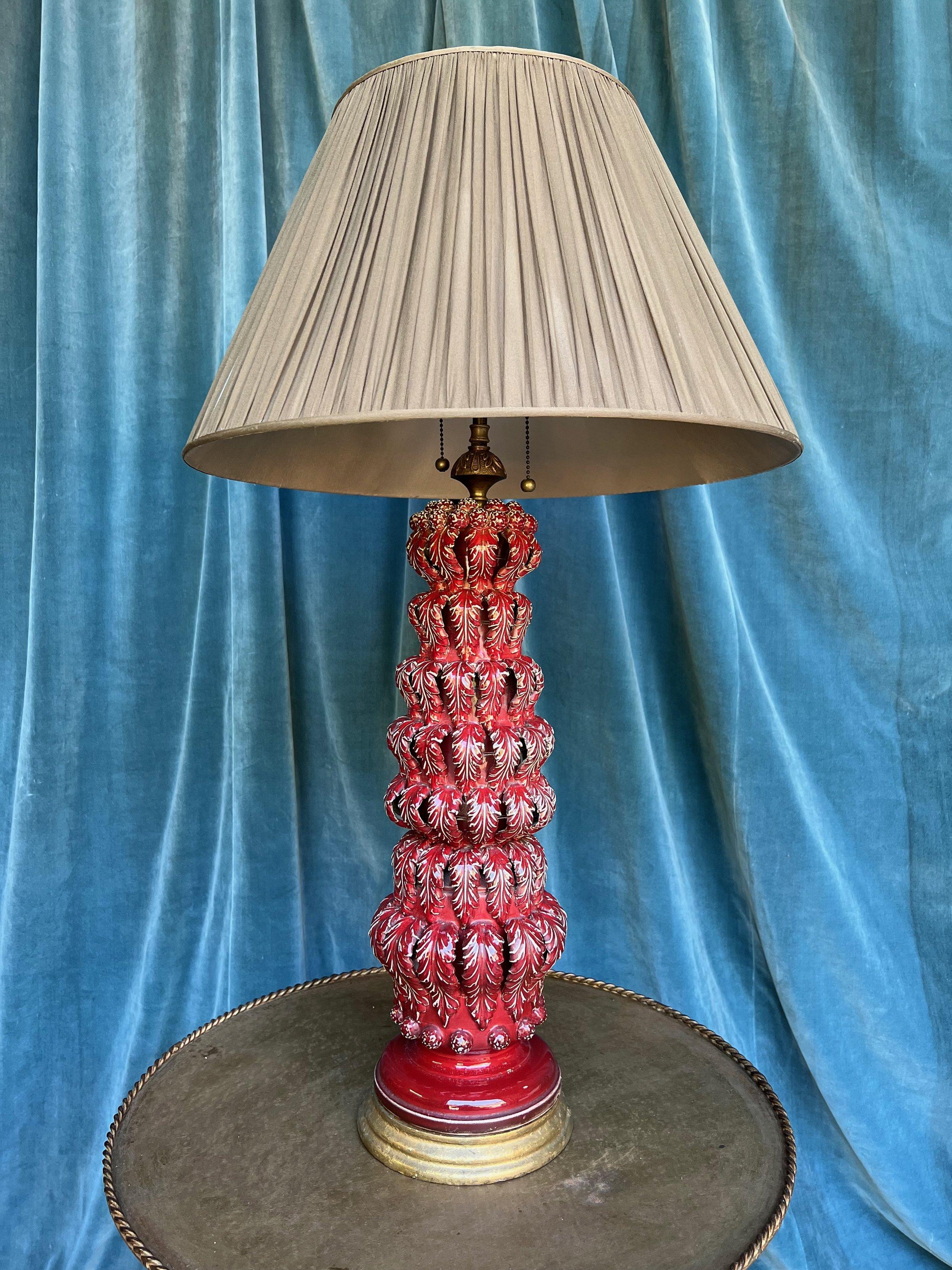Spanish 1950s Red Ceramic Table Lamp 4
