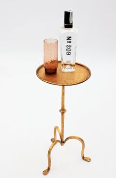Spanish 1950s Small Hand-Hammered Gilt Iron End Table / Gueridon / Drinks Table