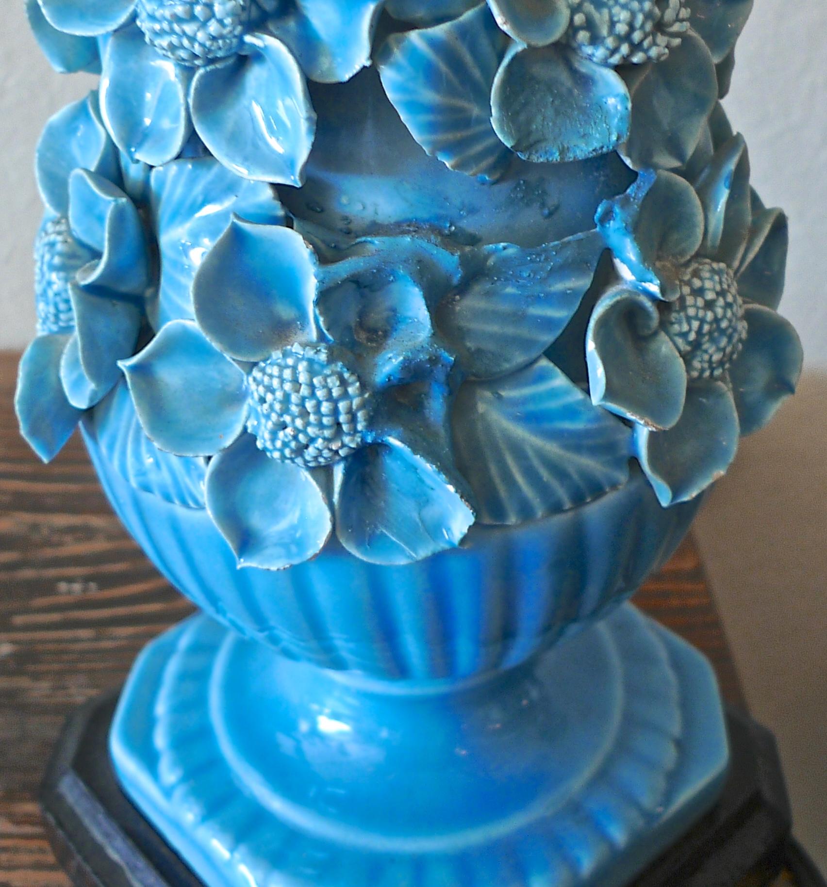 Spanish 1960s Blue Glazed Mansies 'Valencia' Ceramic Table Lamp In Distressed Condition In Santa Monica, CA