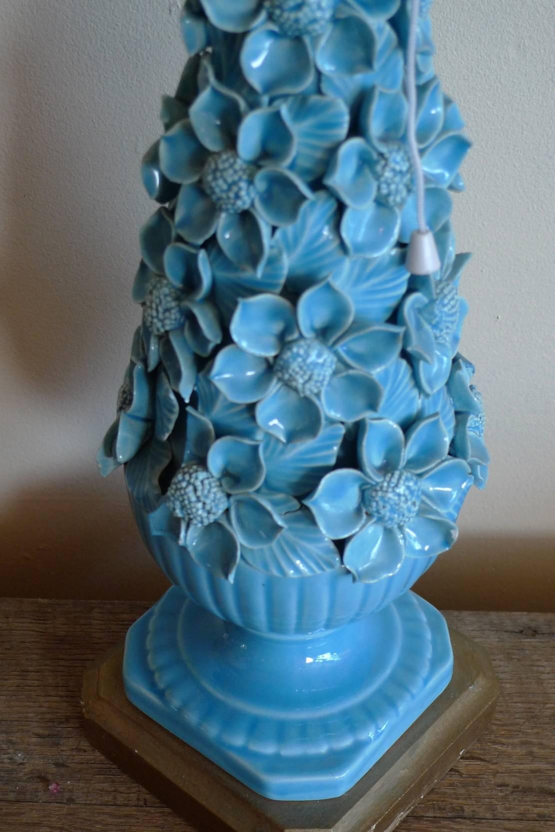 20th Century Spanish 1960s Blue Glazed Mansies 'Valencia' Ceramic Table Lamp