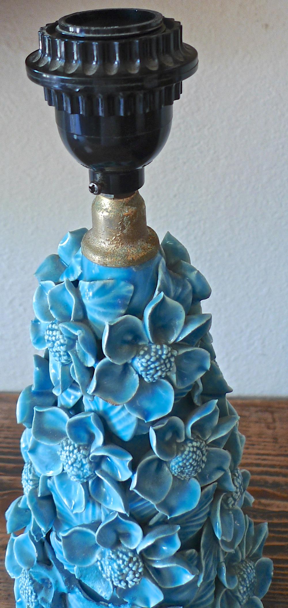 Spanish 1960s Blue Glazed Mansies 'Valencia' Ceramic Table Lamp 1