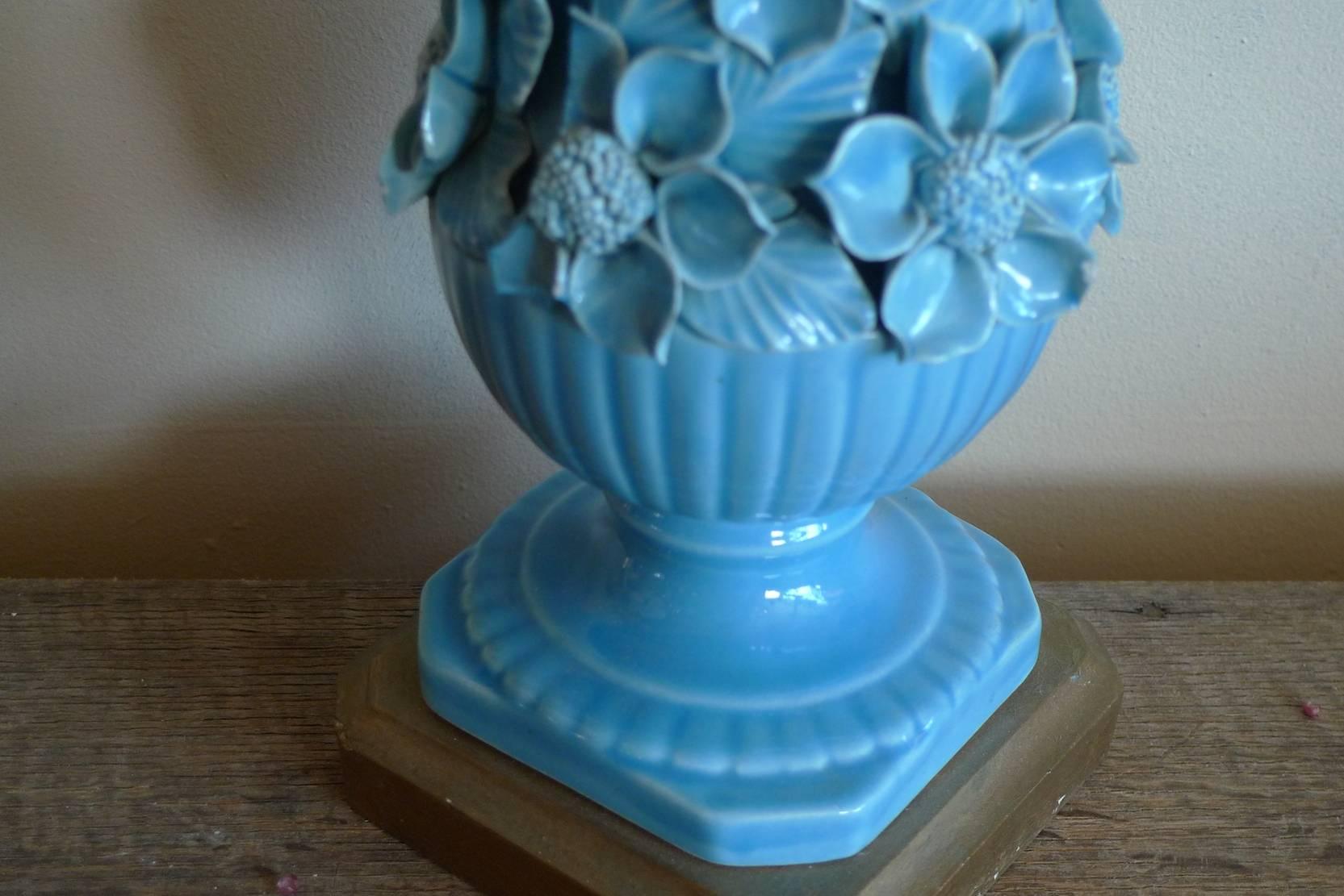 Spanish 1960s Blue Glazed Mansies 'Valencia' Ceramic Table Lamp 2