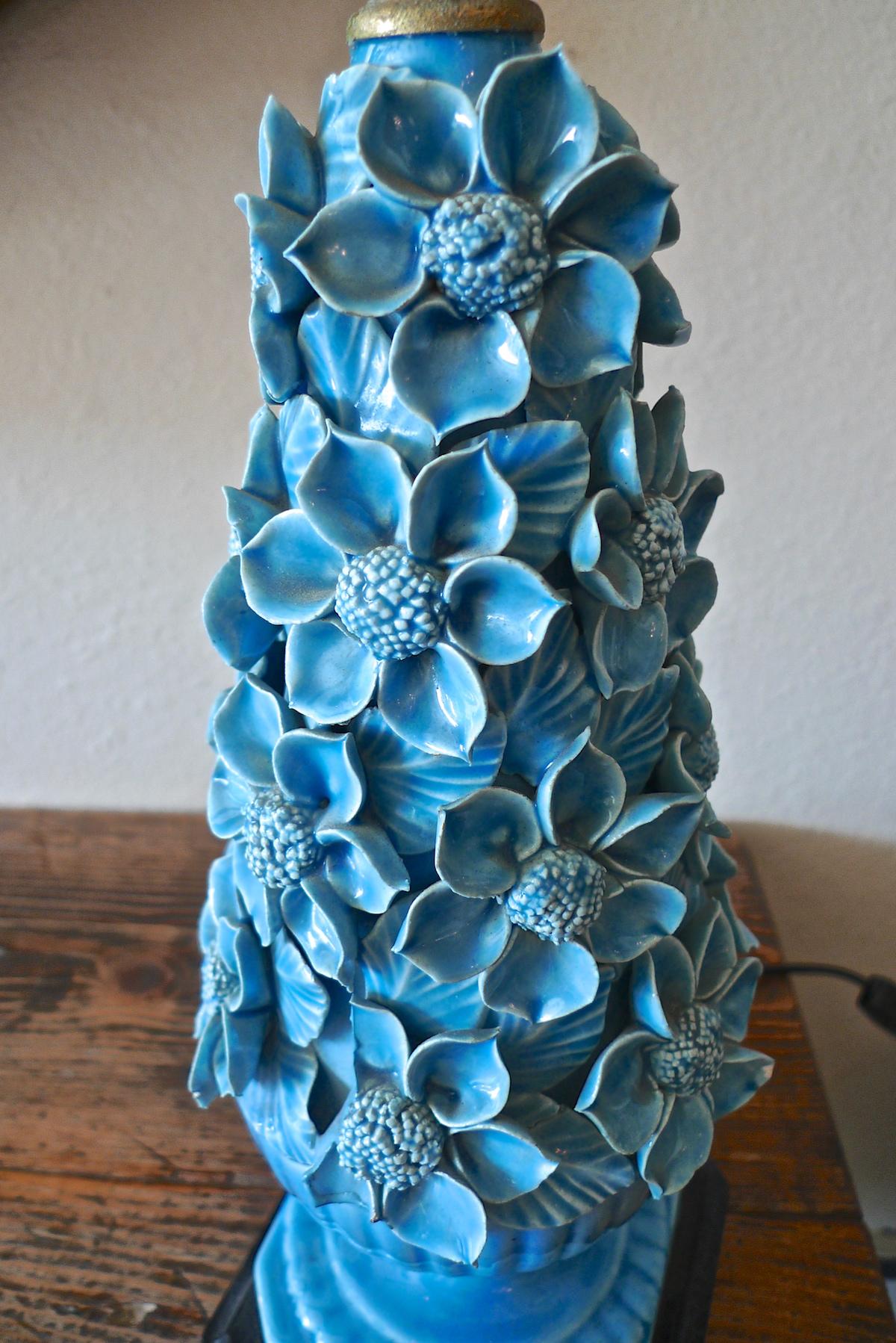 Spanish 1960s Blue Glazed Mansies 'Valencia' Ceramic Table Lamp 5