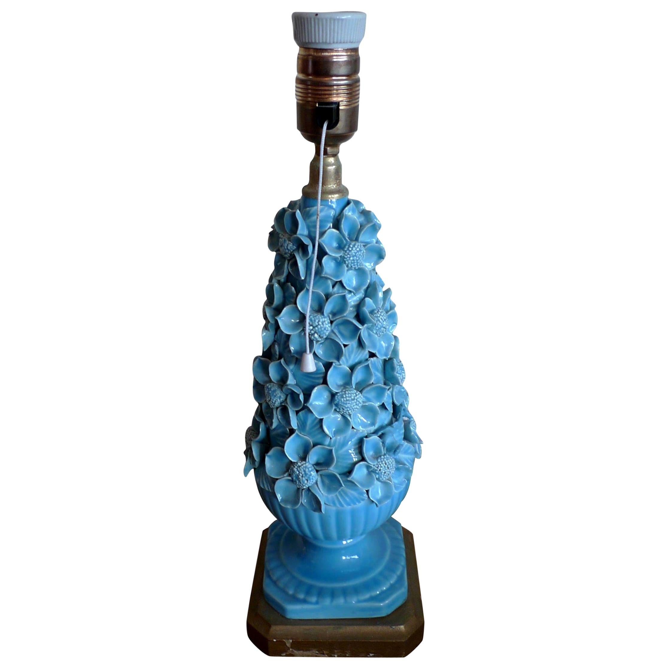Spanish 1960s Blue Glazed Mansies 'Valencia' Ceramic Table Lamp