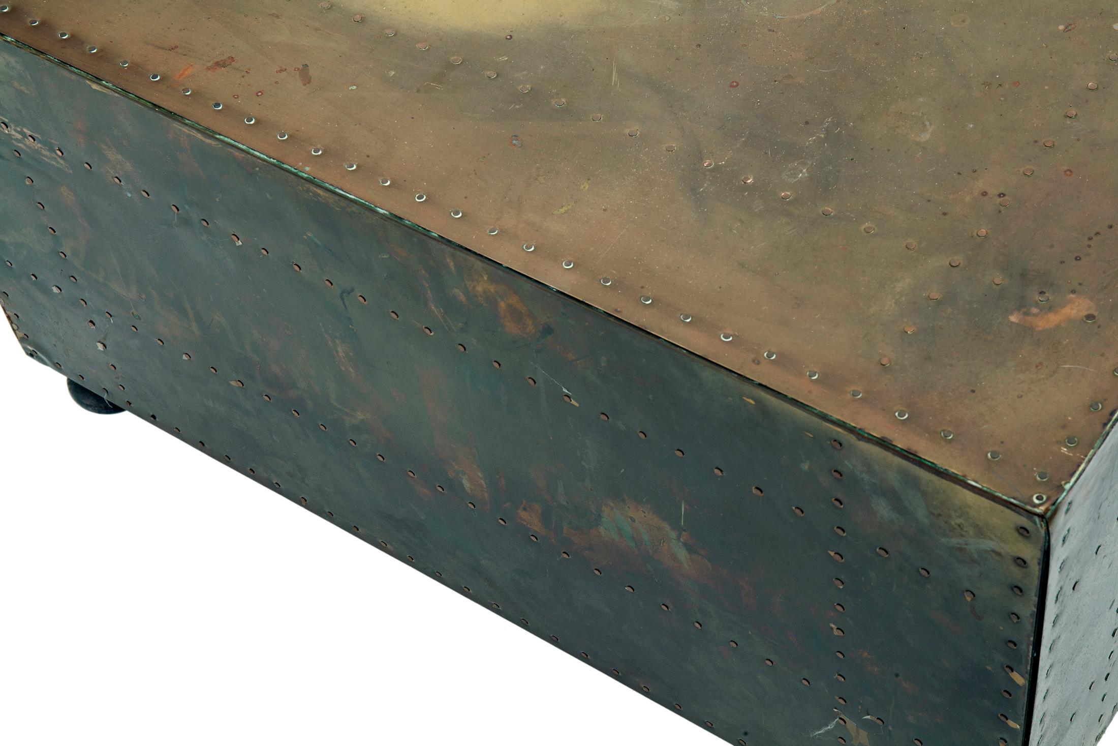 Mid-century Spanish Brass Clad Chest by Sarreid LTD For Sale 2