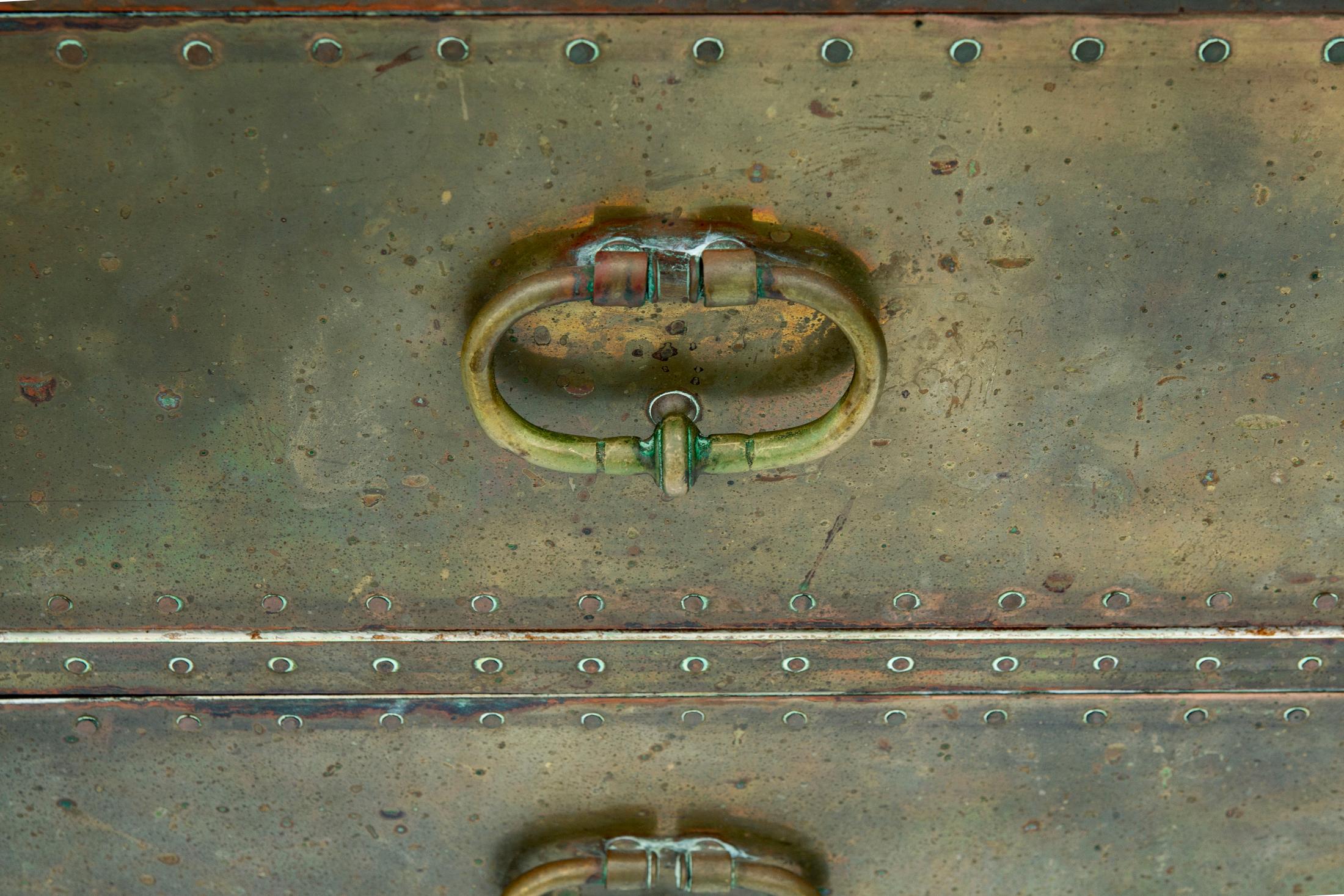 Hand-Crafted Mid-century Spanish Brass Clad Chest by Sarreid LTD