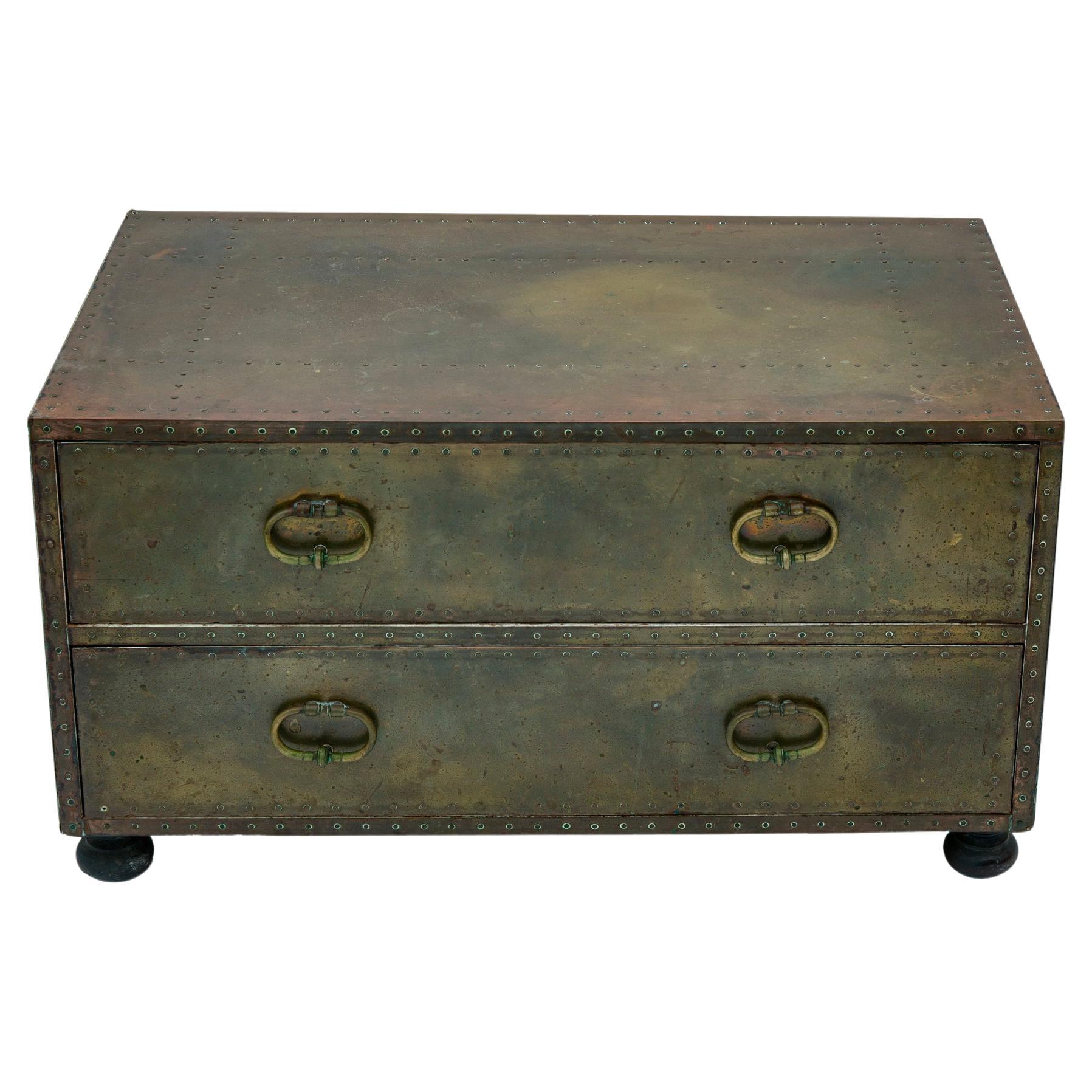 Mid-century Spanish Brass Clad Chest by Sarreid LTD For Sale