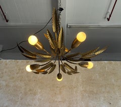 Spanish 1960's Gilt Metal Chandelier with 5 Lights
