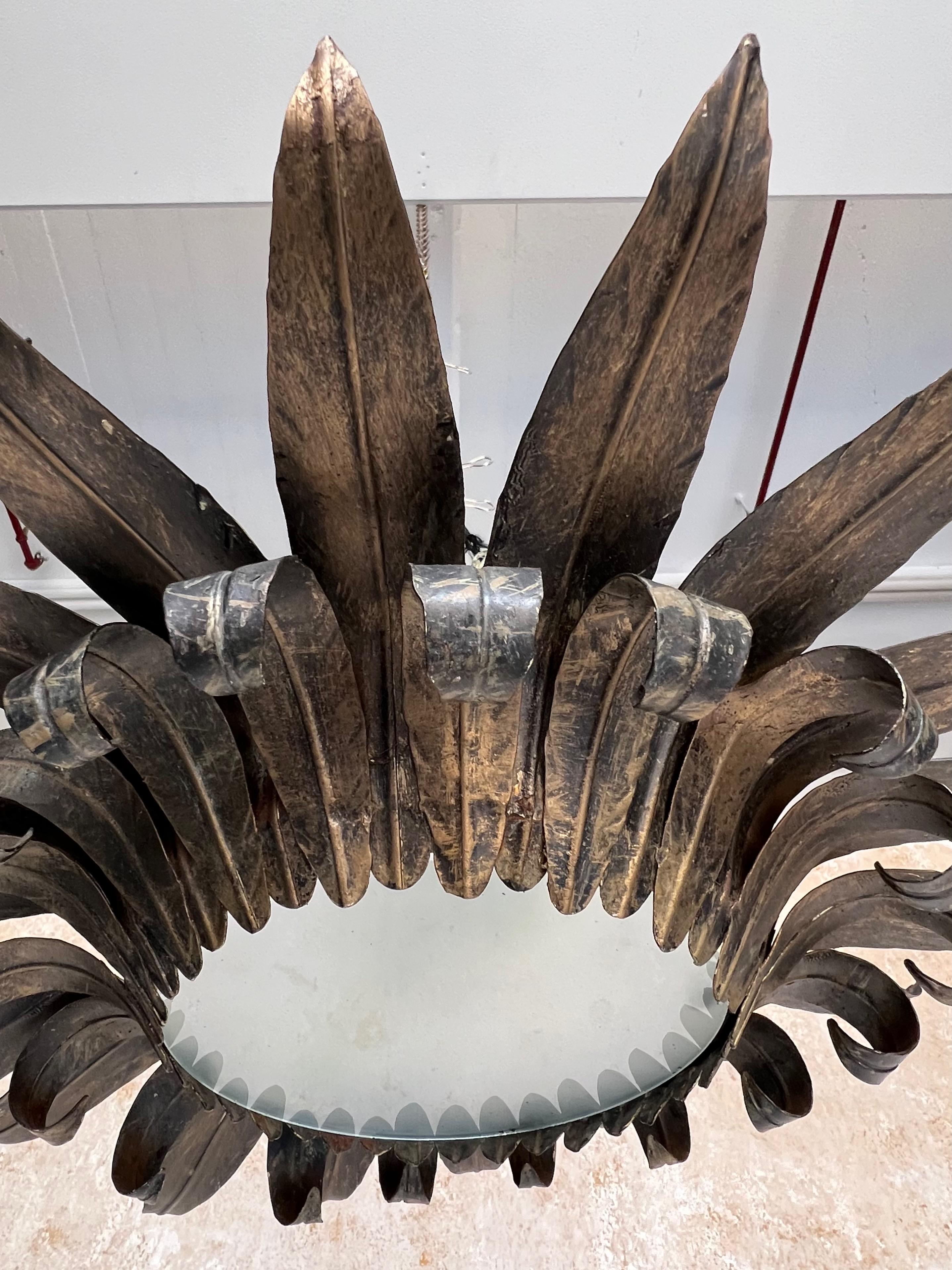 Plafonnier espagnol en métal doré des années 1950 en vente 5