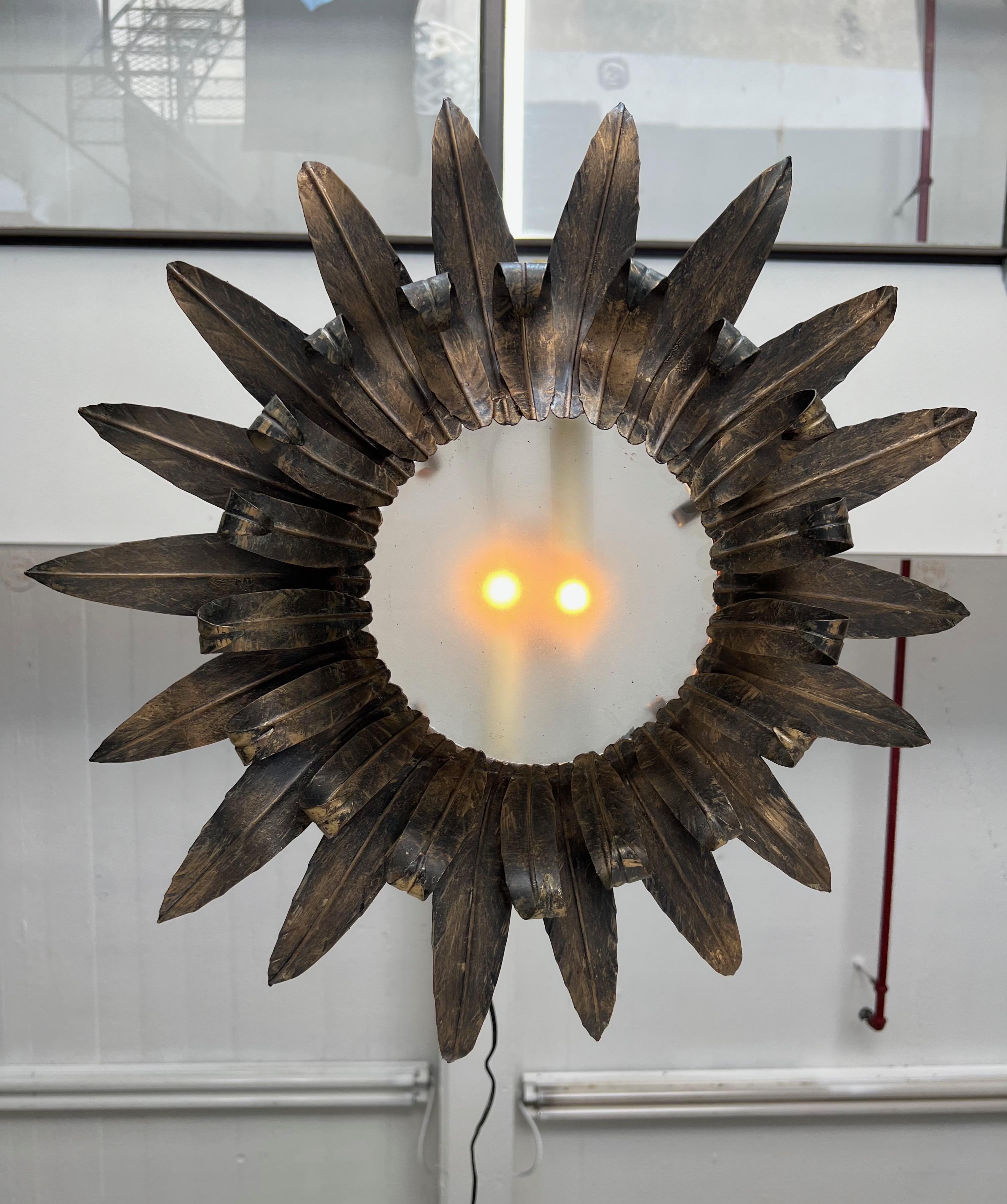 Plafonnier espagnol en métal doré des années 1950 en vente 7