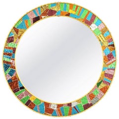 Spanish 1960s Midcentury Multicolor Glass Mosaic Circular Mirror