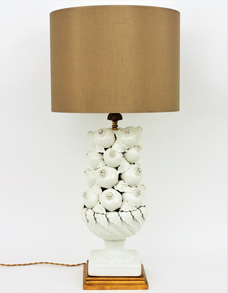 Majolica White Glazed Ceramic Large Table Lamp with Pomegranates Motifs at  1stDibs | majolica lamp