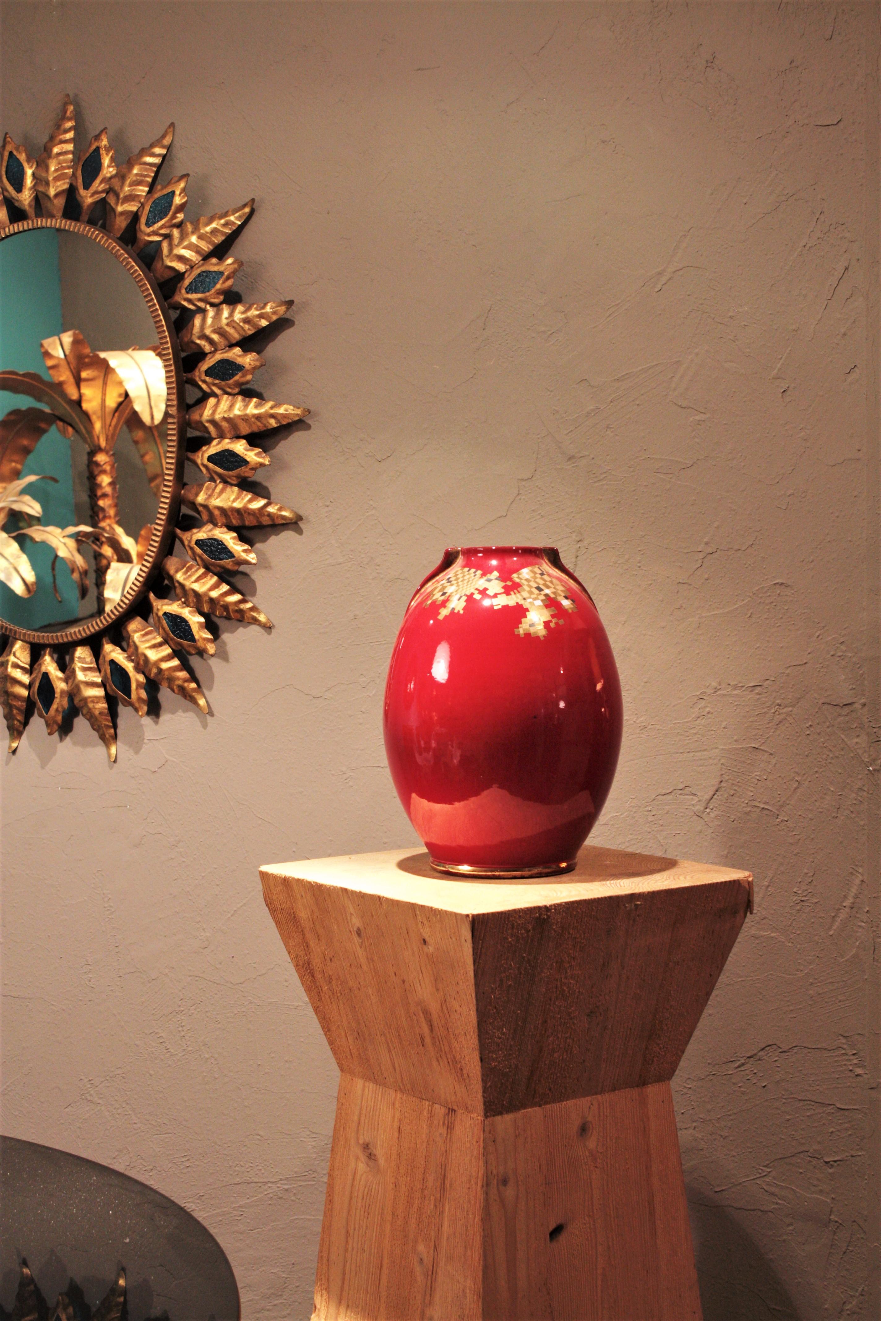 Glazed Red Gold Ceramic Vase, 1960s