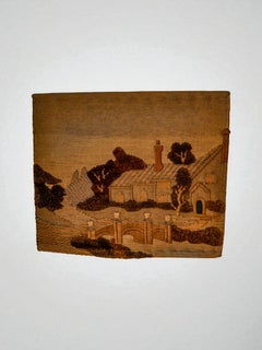 Spanish 1970s Folk Art Wool Tapestry – English Cottage Landscape