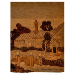 Spanish 1970s Folk Art Wool Tapestry – English Cottage Landscape