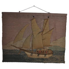 Spanish 1970s Folk Art Wool Tapestry – Sailing Dhow at Sunset