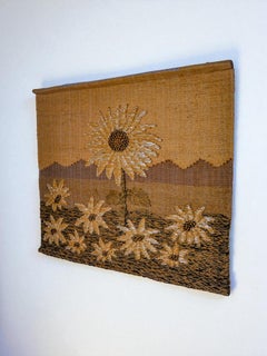 Spanish 1970s Folk Art Wool Tapestry – Sunflower Landscape