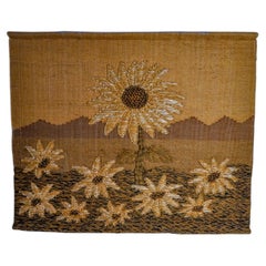 Spanish 1970s Folk Art Wool Tapestry – Sunflower Landscape