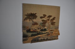 Spanish 1970s Folk Art Wool Tapestry – Thatched English Cottage & Tree Landscape
