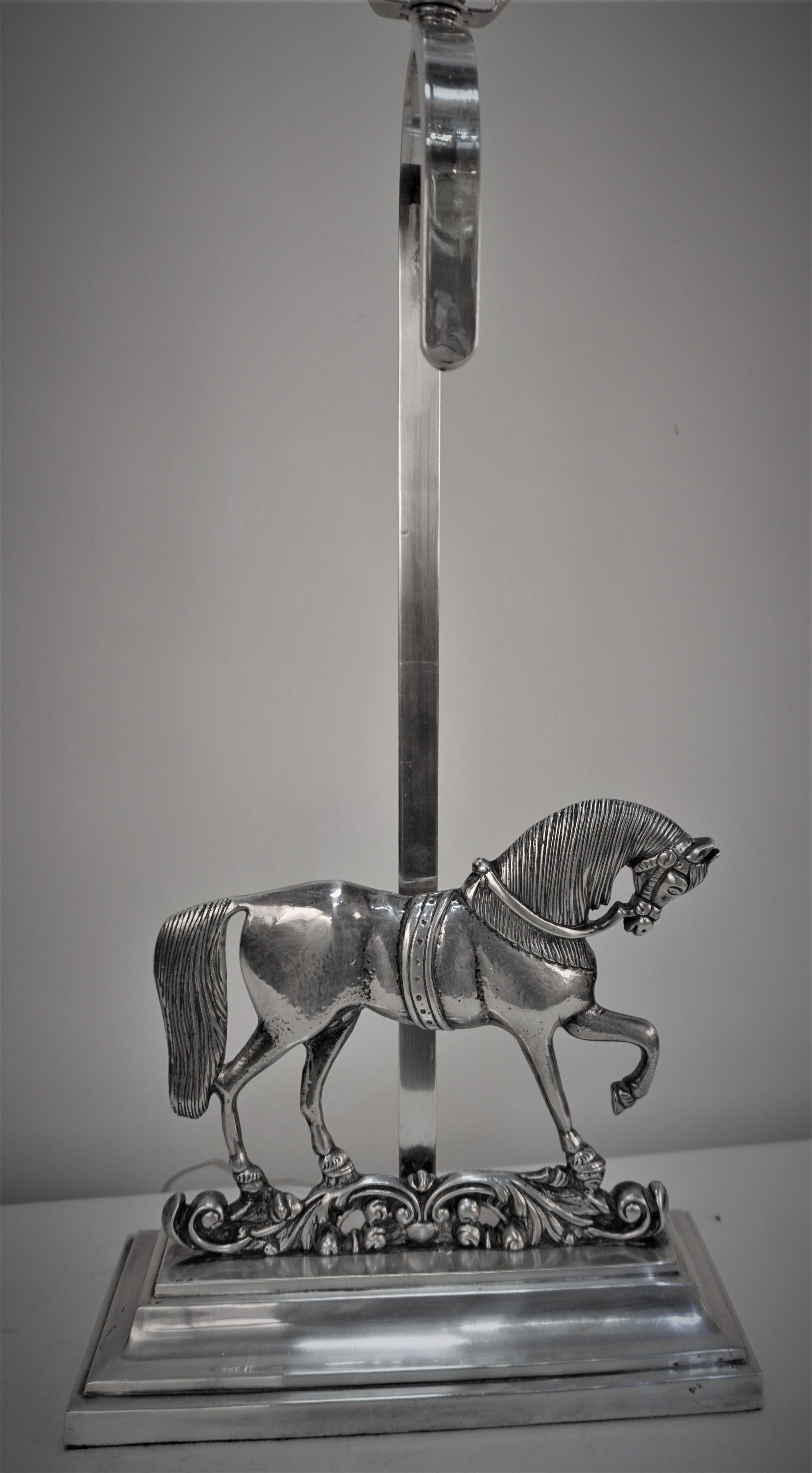 Spanish 1970's Silver Horse Table Lamp 6