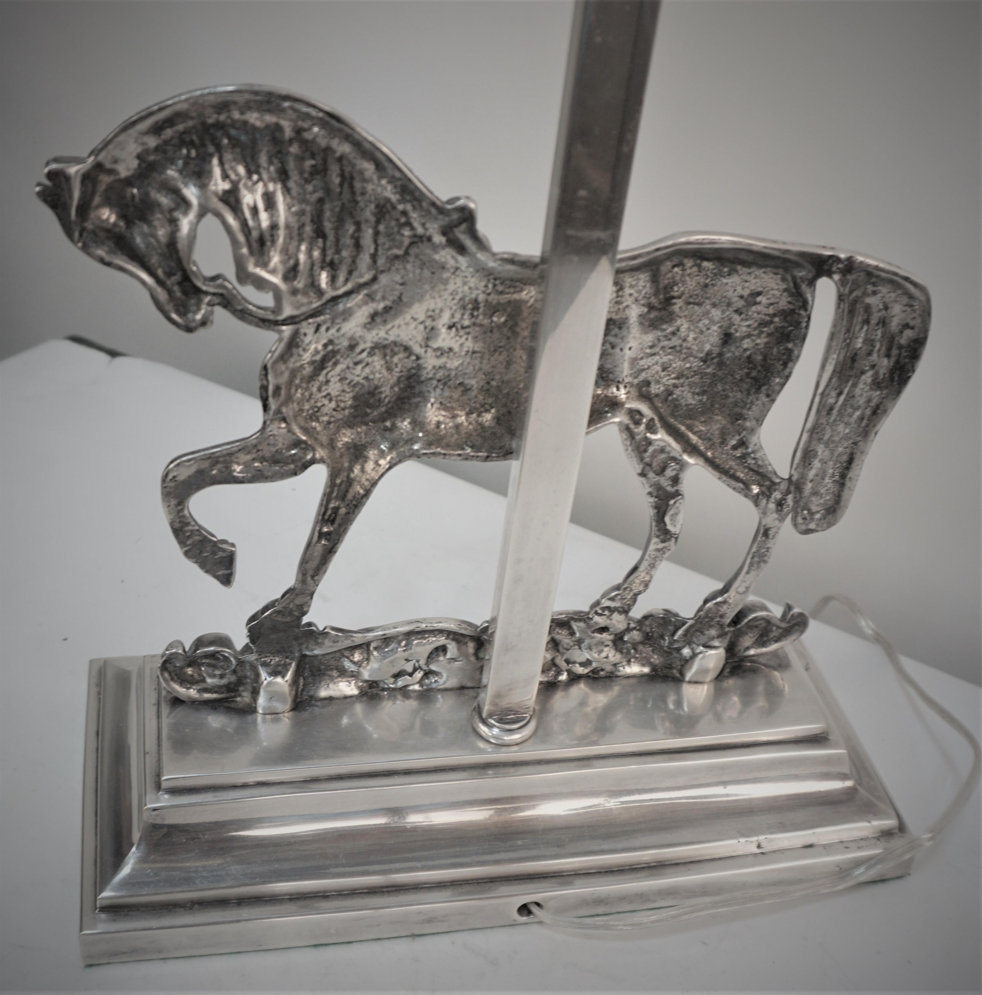 Spanish 1970's Silver Horse Table Lamp For Sale 3