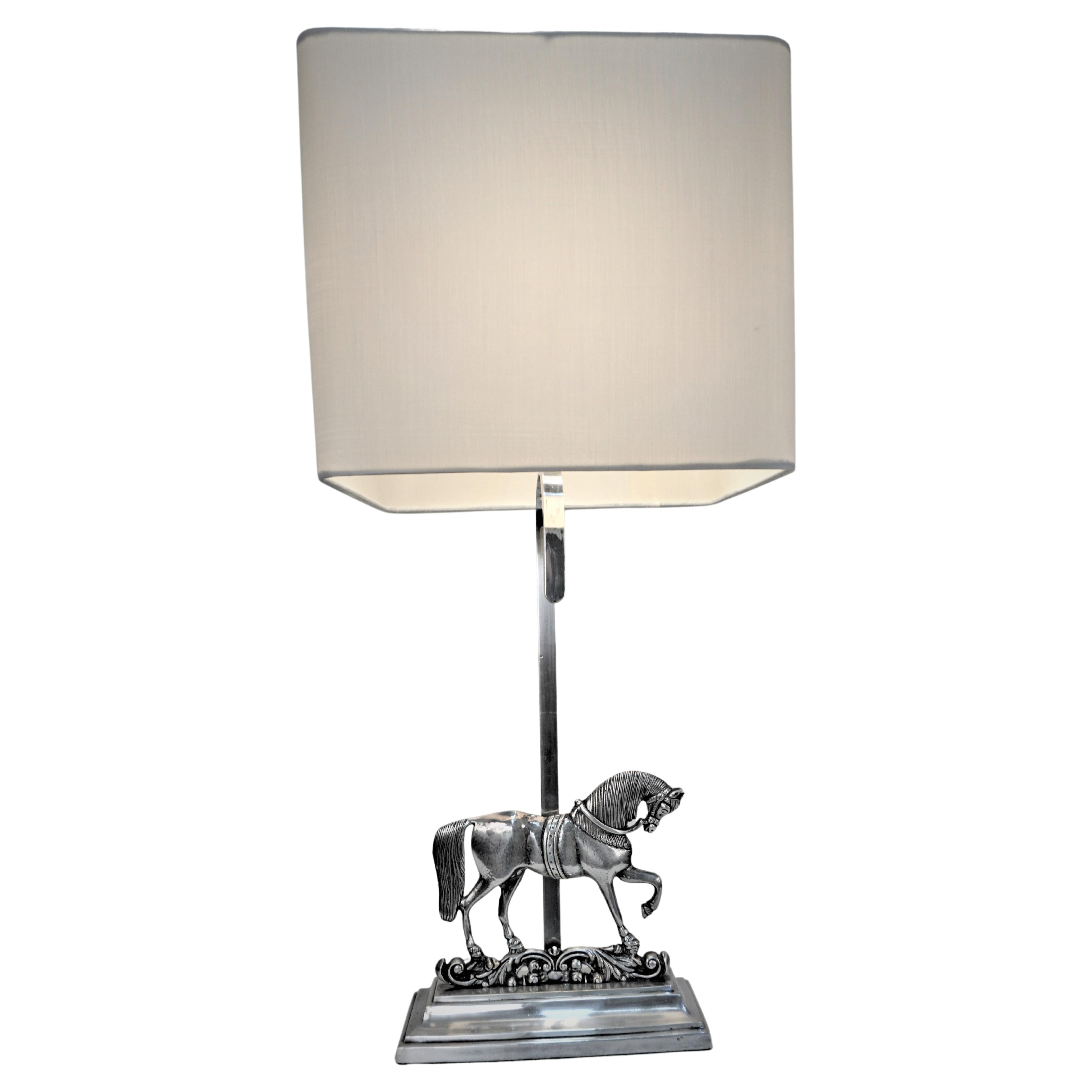 Spanish 1970's Silver Horse Table Lamp For Sale